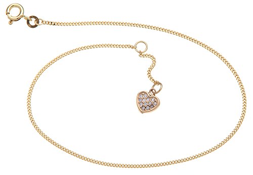 Silberketten Store Fußkette Panzer mit Anhänger Herz - 1,2mm Breite - Länge wählbar 23-30cm - echt 333 Gold von Silberketten Store