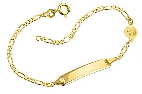 Silberketten Store Kinder/Baby Gravur-Armband Figaro mit Schutzengel inkl. Gravur- 333 Gold - Länge wählbar von 12-16cm von Silberketten Store