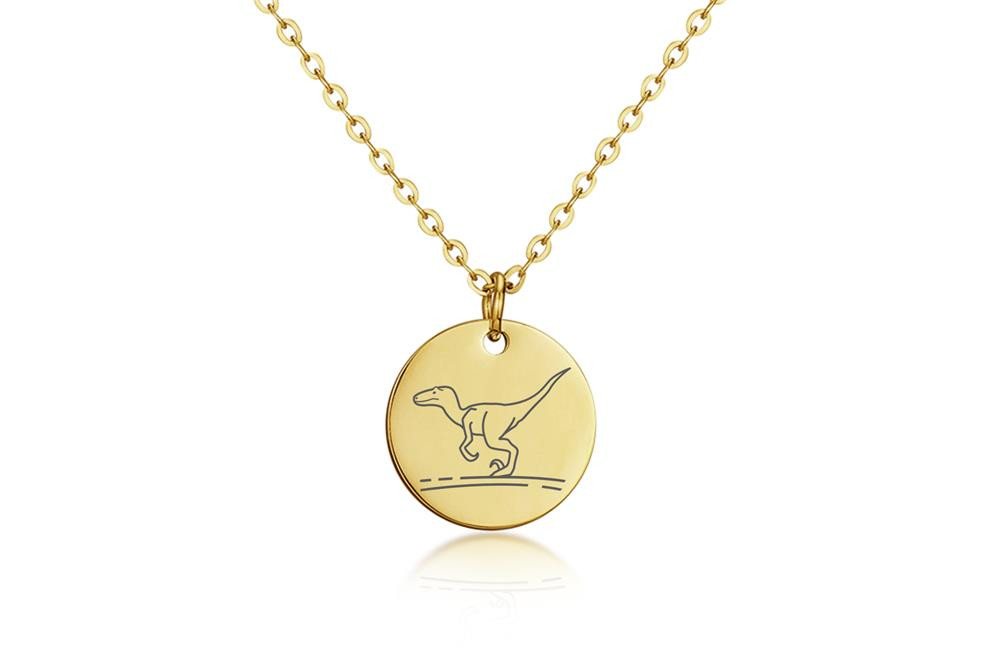 Silberkettenstore Edelstahlkette Halskette mit Anhänger Velociraptor - Edelstahl, gold, Länge 45 von Silberkettenstore