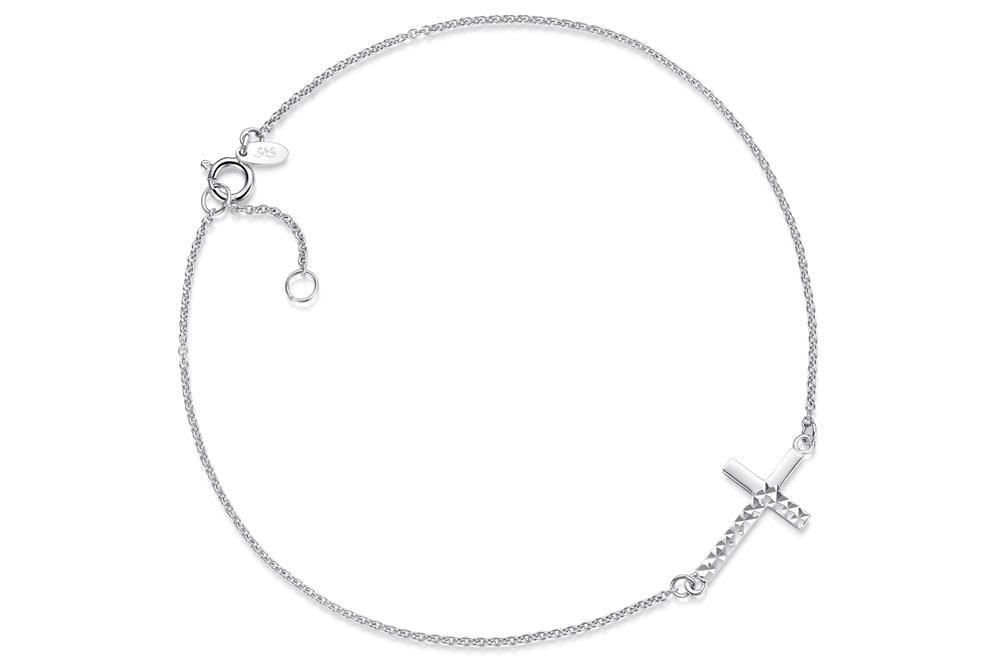 Silberkettenstore Fußkette Fußkette Erbse 1,3mm mit Kreuz - 925 Silber von Silberkettenstore