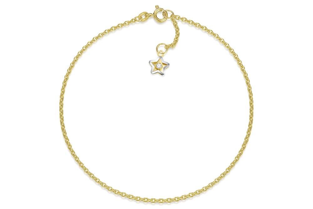 Silberkettenstore Fußkette Fußkette Erbse 1,8mm mit Stern - echt 585 Gold, Länge: 23cm von Silberkettenstore