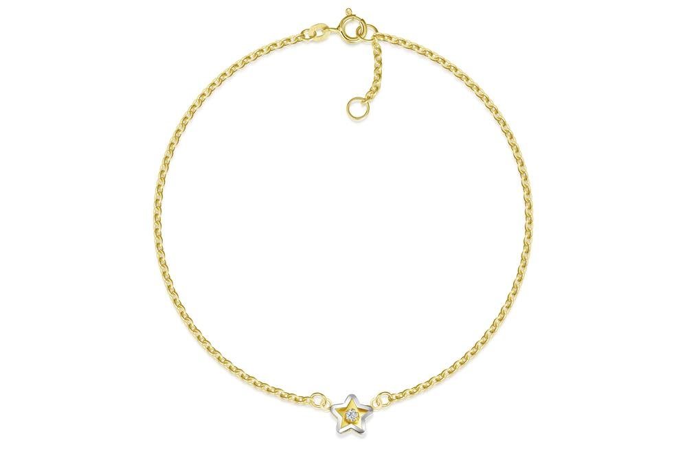 Silberkettenstore Fußkette Fußkette Erbse 1,8mm mit Stern mittig - echt 585 Gold, Länge: 25cm von Silberkettenstore