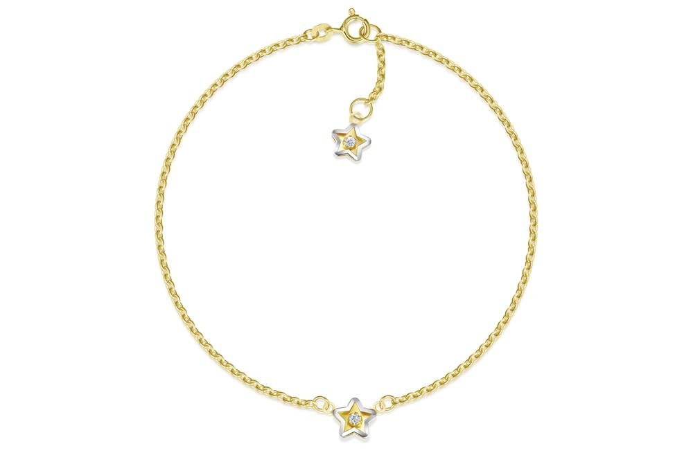 Silberkettenstore Fußkette Fußkette Erbse 1,8mm mit Sterne -echt 585 Gold, Länge: 25cm von Silberkettenstore