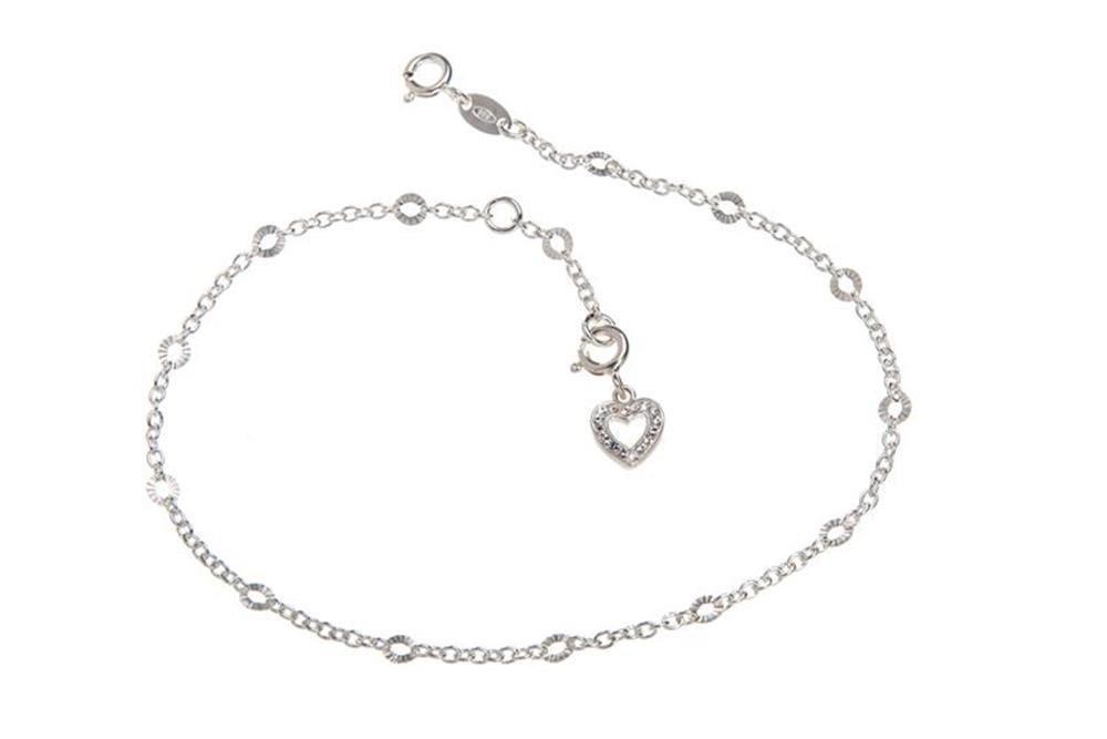 Silberkettenstore Fußkette Fußkette Erbse 2mm mit Schliff und Anhänger Herz weiß - 925 Silber von Silberkettenstore