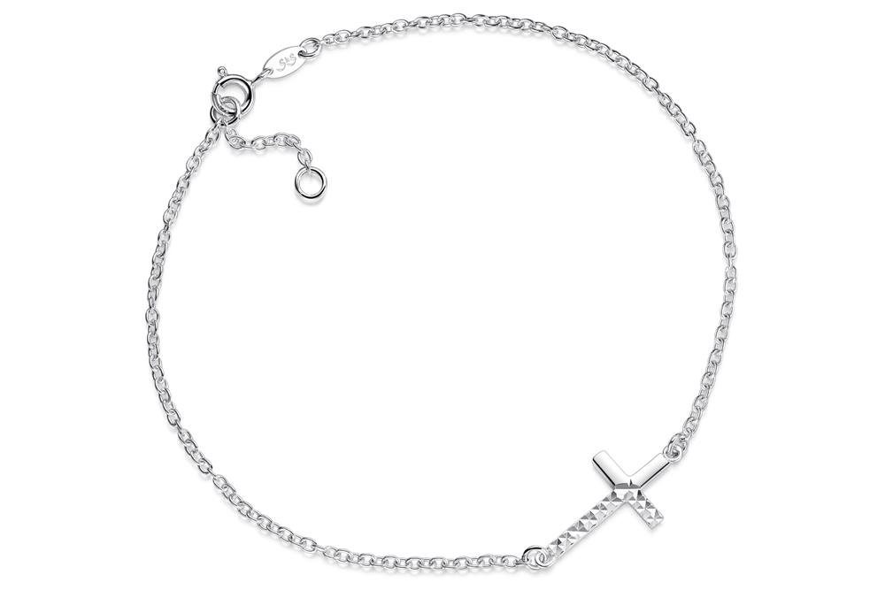 Silberkettenstore Fußkette Fußkette Erbse 2mm mit eingehängtem Kreuz - 925 Silber, Länge wählbar von Silberkettenstore