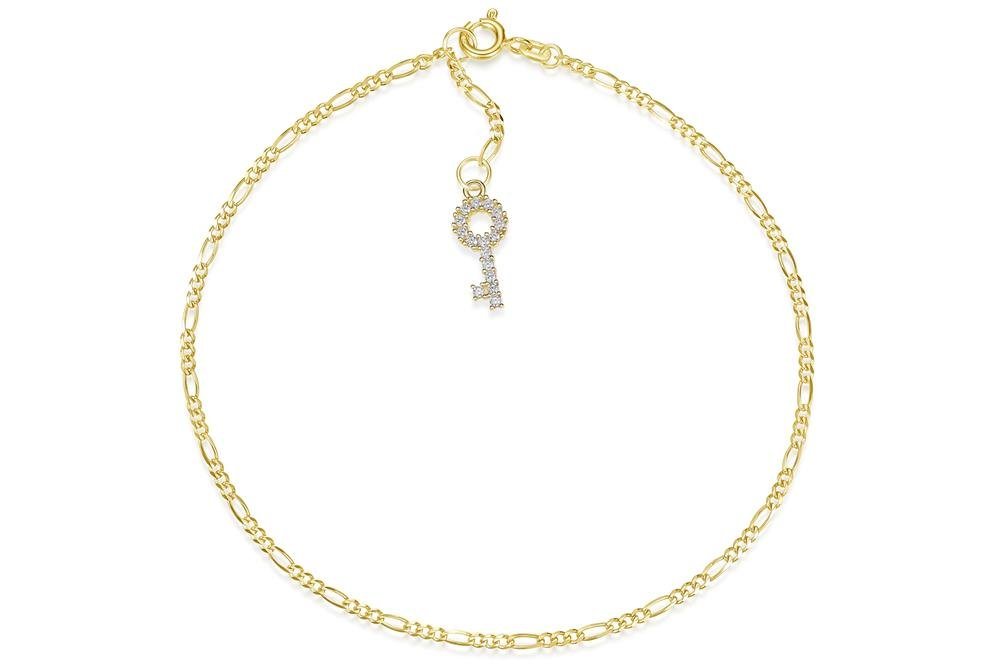 Silberkettenstore Fußkette Fußkette Figaro 2mm mit Anhänger Schlüssel - echt 585 Gold, Länge 23cm von Silberkettenstore