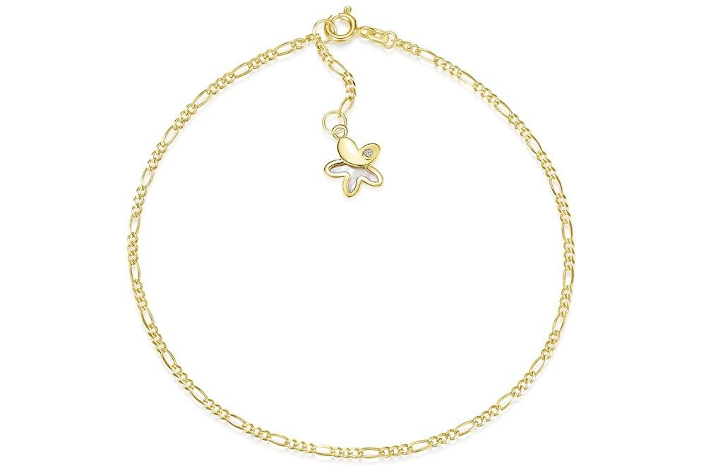 Silberkettenstore Fußkette Fußkette Figaro 2mm mit Blume - echt 585 Gold, Länge wählbar von Silberkettenstore