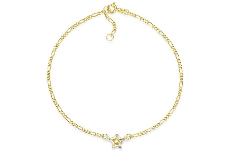 Silberkettenstore Fußkette Fußkette Figaro 2mm mit Stern mittig - echt 585 Gold, Länge wählbar von Silberkettenstore