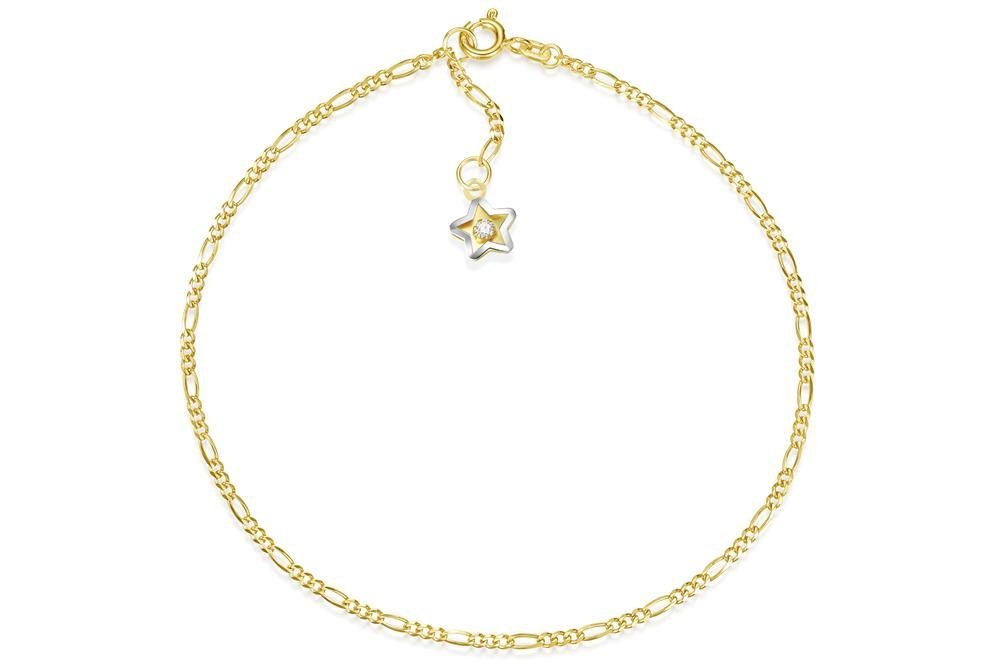 Silberkettenstore Fußkette Fußkette Figaro 2mm mit Sternanhänger - echt 585 Gold, Länge wählbar von Silberkettenstore