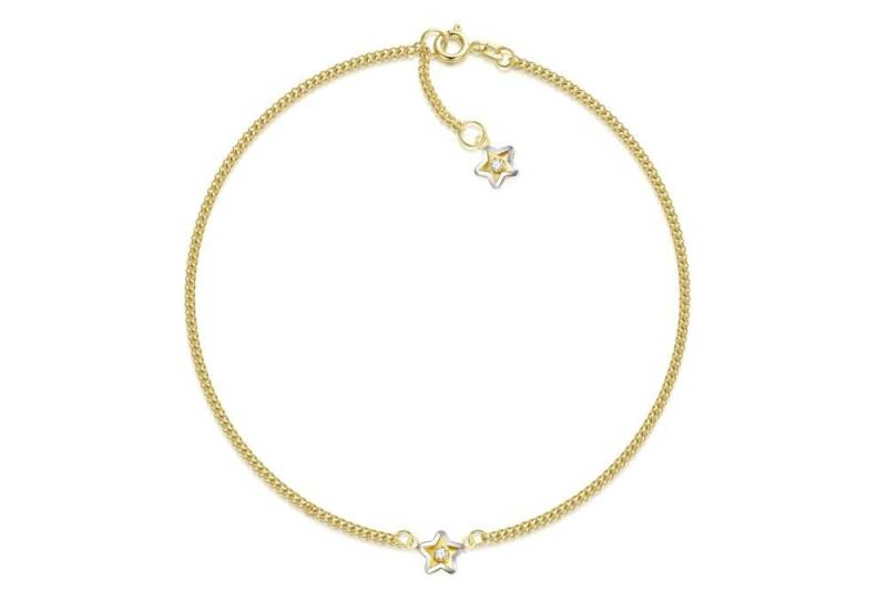 Silberkettenstore Fußkette Fußkette Panzer 1,7mm mit 2 Sternanhängern - echt 585 Gold von Silberkettenstore