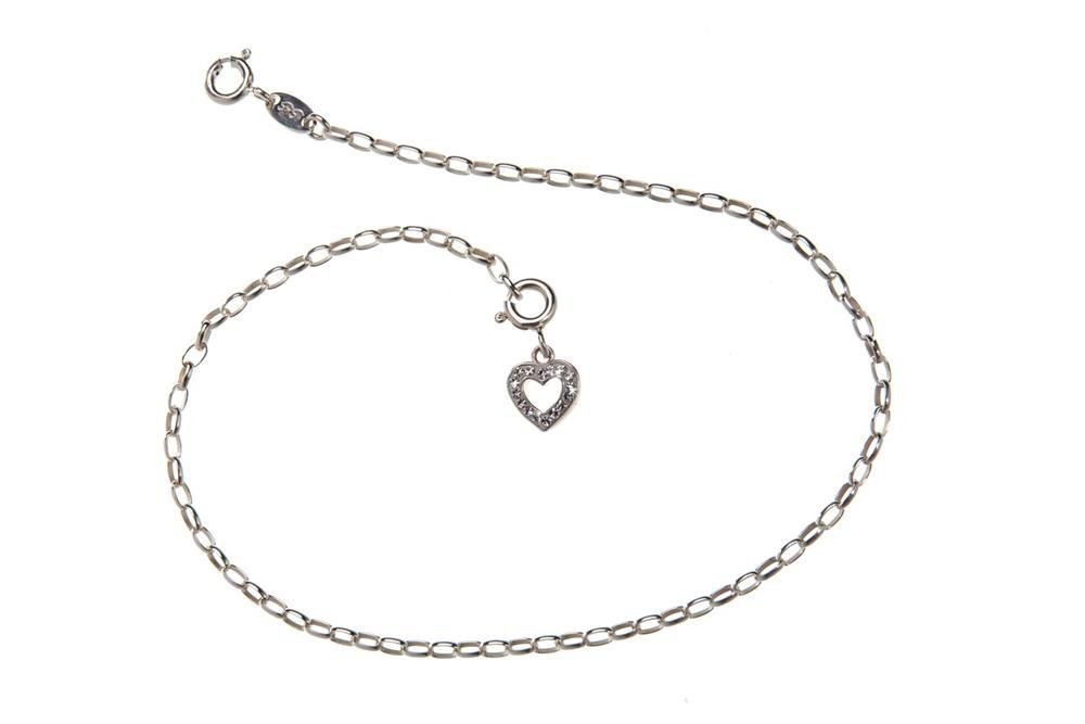 Silberkettenstore Fußkette Fußkette Rundanker 2,3mm mit Anhänger Herz, weiß - 925 Silber, Länge 2 von Silberkettenstore