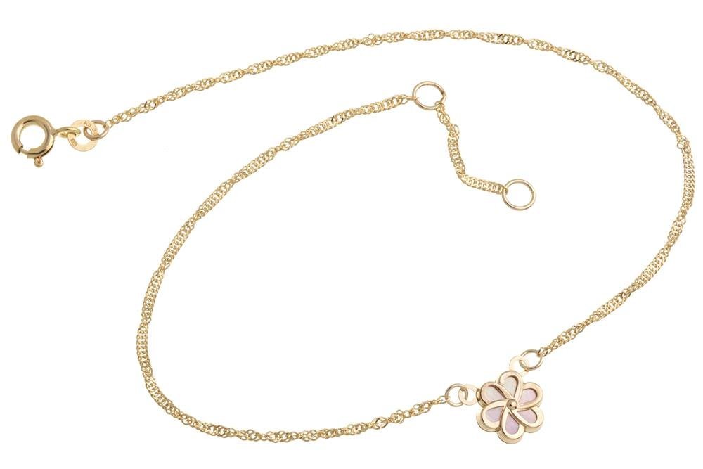 Silberkettenstore Fußkette Fußkette Singapur 1,4mm mit Blume Perlmutt - echt 333 Gold von Silberkettenstore