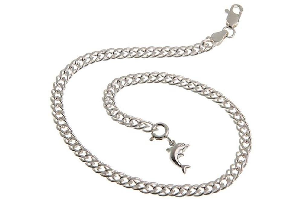 Silberkettenstore Fußkette Zwillingspanzerfußkette 4,5mm mit Delfin -echt 925 Silber, Länge 24cm von Silberkettenstore