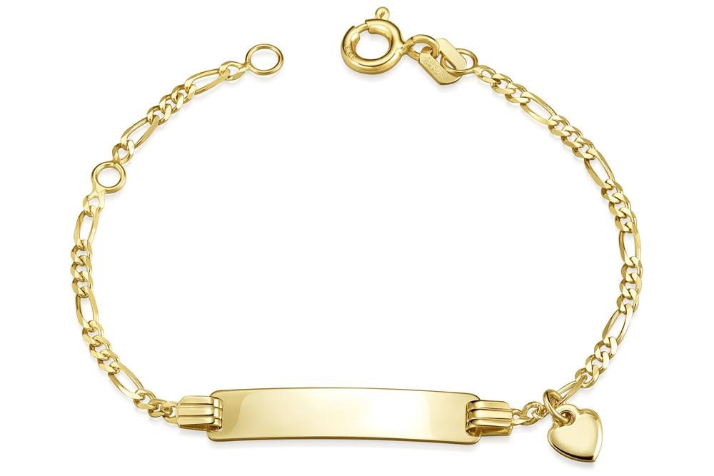 Silberkettenstore Goldarmband Kinder-Gravurarmband Figaro 2mm mit Herzanhänger - 333 Gelbgold Silberkettenstore Goldarmband Kinder-Gravurarmband Figaro 2mm mit Herzanhänger - 333 Gelbgold von Silberkettenstore