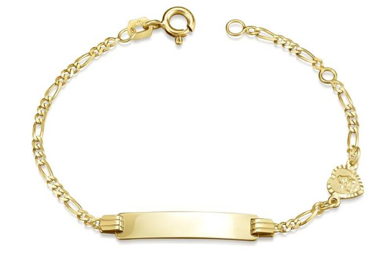 Silberkettenstore Goldarmband Kinder-Gravurarmband Figaro 2mm mit Schutzengel Herz - 333 Gold von Silberkettenstore