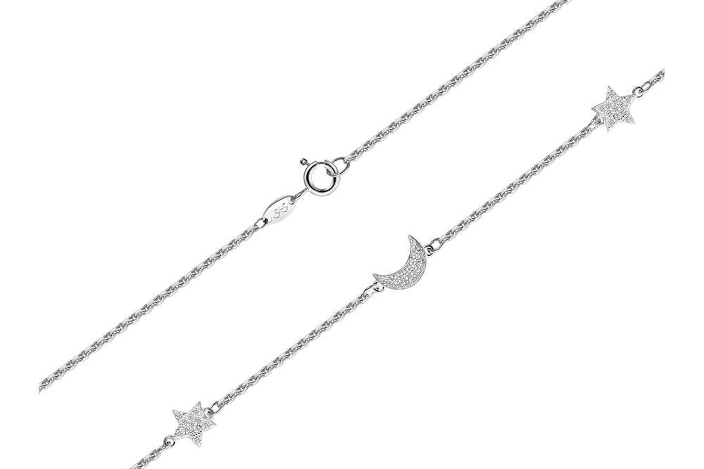 Silberkettenstore Kette mit Anhänger Ankerkette 1,7mm 2 Sterne und 1 Mond - 925 Silber von Silberkettenstore