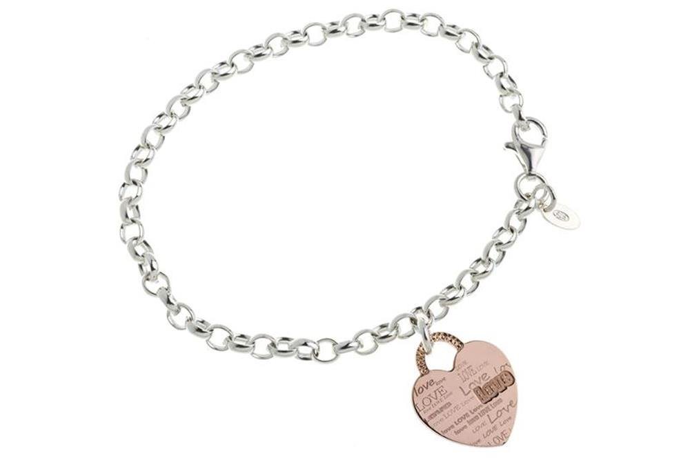 Silberkettenstore Silberarmband Erbskette Armband 5,5mm mit Herz rosé - 925 Silber, Länge wählbar von Silberkettenstore