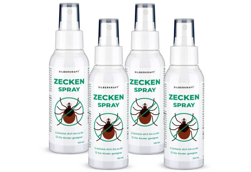 Silberkraft Insektenschutz-Spray Zeckenspray, für Babys ab 6 Monaten, Kinder & Erwachsene, DEET-frei, 4-tlg., Repellent, Zitronen-Eukalyptus, wirkt bis zu 6 h, für Kinder geeignet von Silberkraft