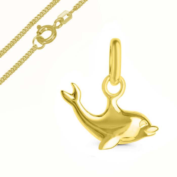 Anhänger Delfin, Echt Gold 333(8 Karat, Mit Vergoldeter Silberkette, Juwelier Qualität von Silberpoint