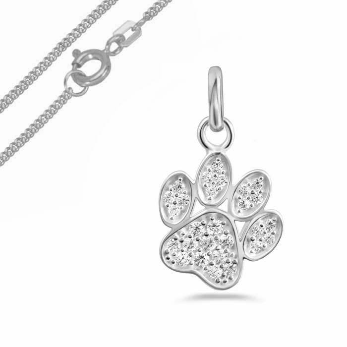 Anhänger Hundepfote Mit Panzerkette, Zirkonia Steine, 925Er Sterling Silber, Deutsche Herstellung Anhänger Hundepfote Mit Panzerkette, Zirkonia Steine, 925Er Sterling Silber, Deutsche Herstellung von Silberpoint