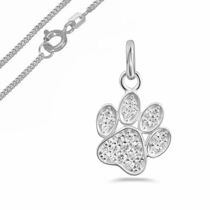 Anhänger Hundepfote Mit Panzerkette, Zirkonia Steine, 925Er Sterling Silber, Deutsche Herstellung von Silberpoint