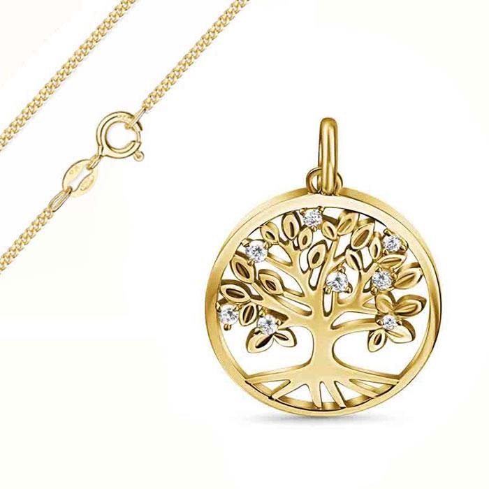 Anhänger Lebensbaum Mit Zirkonia Steine, Echt Gold 333(8 Karat, Vergoldeter Silberkette Anhänger Lebensbaum Mit Zirkonia Steine, Echt Gold 333(8 Karat, Vergoldeter Silberkette von Silberpoint