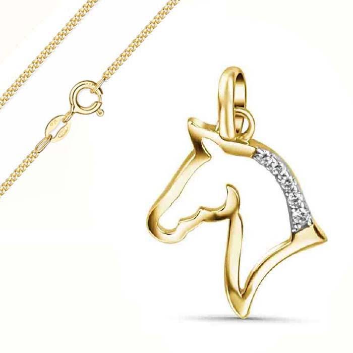 Anhänger Pferdekopf Mit Zirkonia Steine, Echt Gold 333(8 Karat, Vergoldeter Silberkette Anhänger Pferdekopf Mit Zirkonia Steine, Echt Gold 333(8 Karat, Vergoldeter Silberkette von Silberpoint
