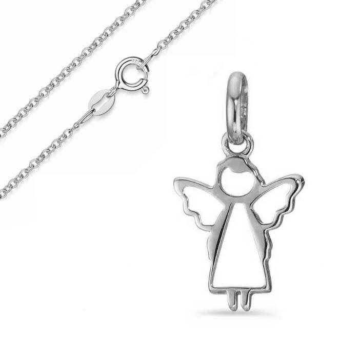 Anhänger Schutzengel, Weißgold/333(8 Karat, Mit Rhodinierter Silberkette, Deutsche Herstellung von Silberpoint
