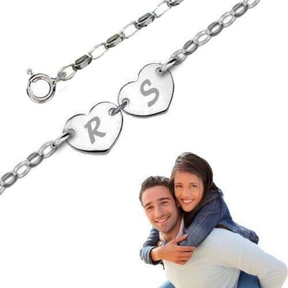 Armband Oder Fußkette Mit 2 Herz Plättchen-sterling Silber 925-Inkl.gravur Anfangsbuchstaben von Silberpoint