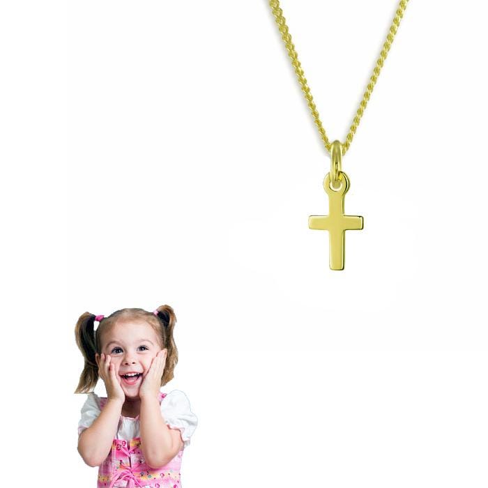 Baby/Kinder Kette, Kleiner Kreuz Anhänger Mit Panzerkette, Echt Gold 333(8 Karat, Juwelier Qualität von Silberpoint