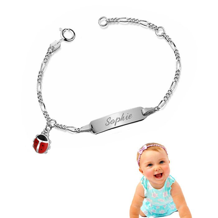 Baby Tauf Armband Figaro, Mit Käfer , 925Er Sterling Silber, Gravur von Silberpoint