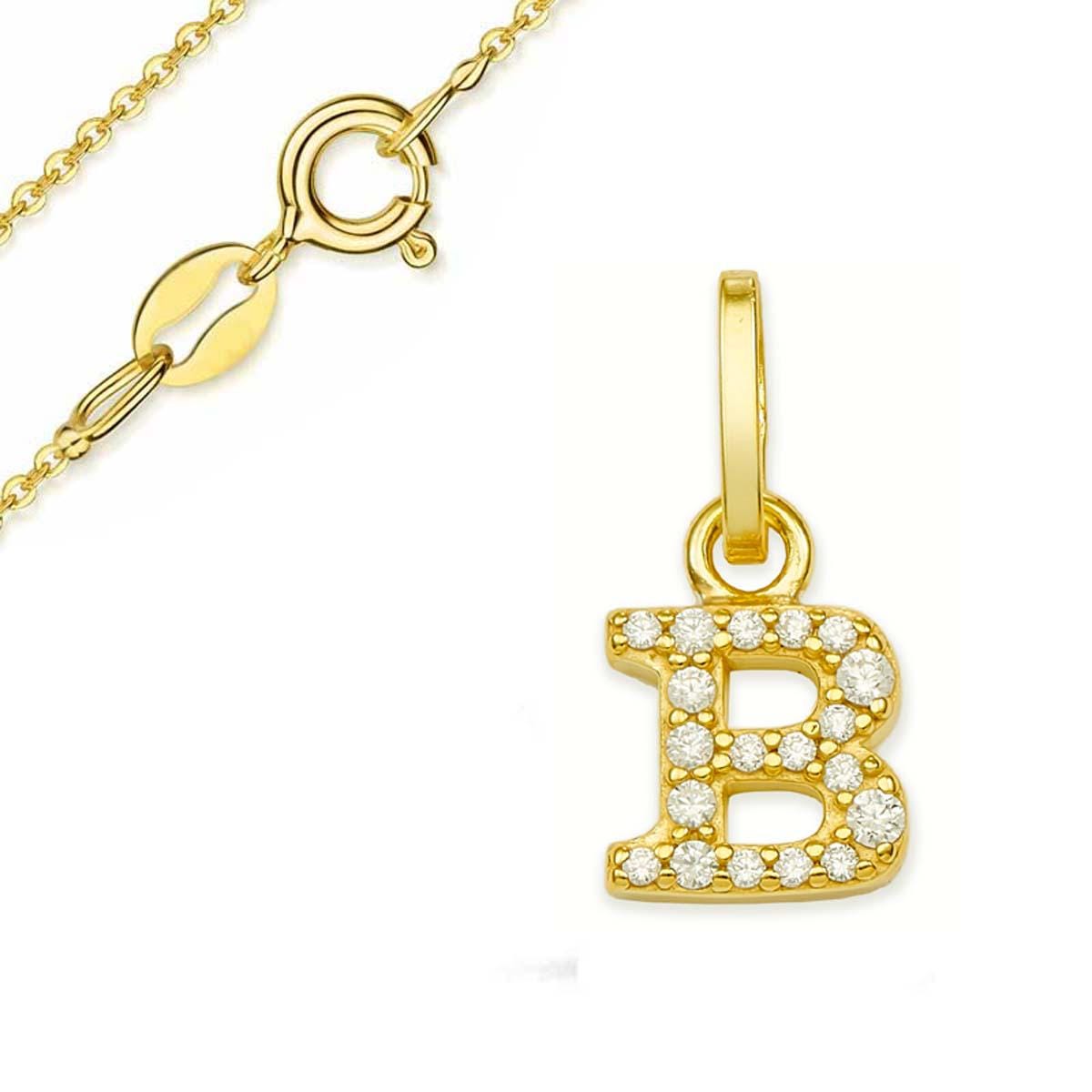 Buchstaben Kette Mit Zirkonia Steinen, Echtgold/333(8Karat, Deutsche Herstellung von Silberpoint