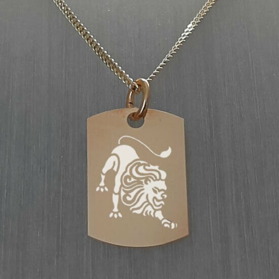 Dog Tag Anhänger Mit Sternzeichen Gravur - Silber95 - Inkl. Panzerkette + Textgravur Rückseite von Silberpoint