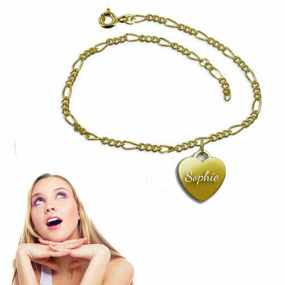 Figaro Fußkette Mit Herz -Echt Gold333(8Karat -Ca. 1, 5mm Breit - Pers. Gravur von Silberpoint