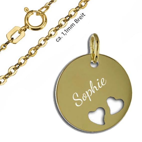 Gravur Platte Mit Ausgestanzten Herzchen Und Ankerkette-Echt Gold 585(14 Karat - Juwelier Qualität von Silberpoint