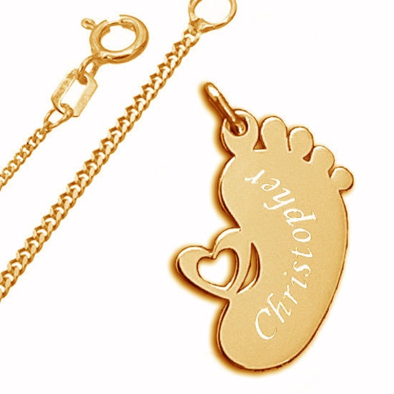 Gravurplatte Babyfuß Mit Herz - Silber925 - Inkl. Kette + Persönliche Gravur von Silberpoint