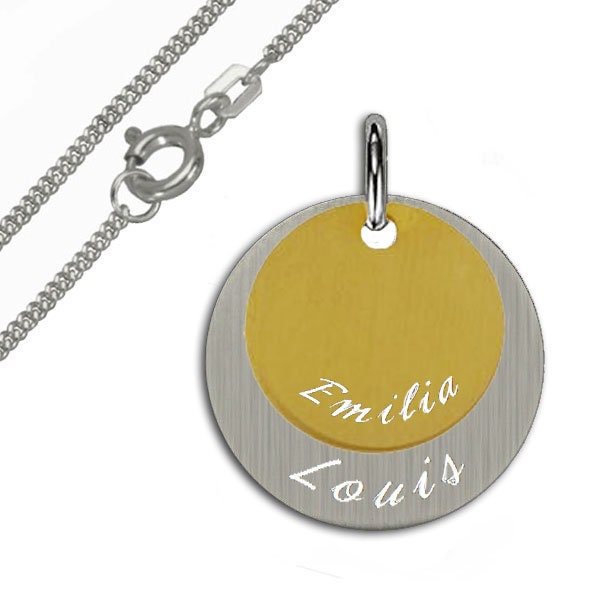 Gravurplatte Mit 2 Scheiben, 925Er Sterling Silber, Inkl. Gravur & Kette von Silberpoint