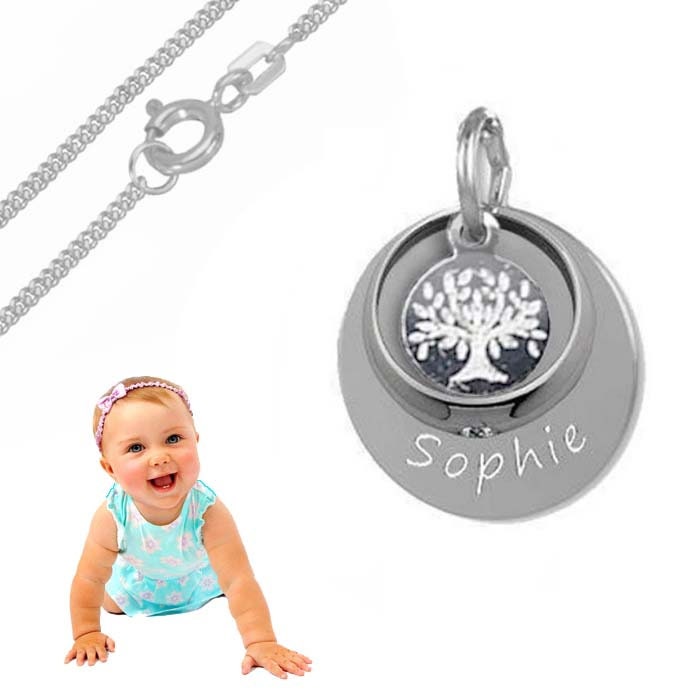 Gravurplatte Taufring Mit Lebensbaum -925Er Sterling Silber - Inkl. Gravur Und Kette von Silberpoint