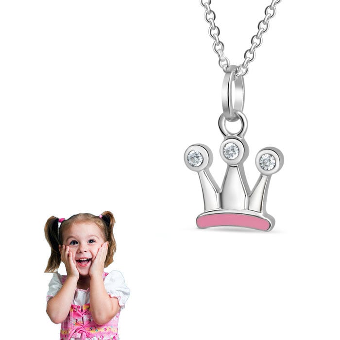 Kinder Anhänger Krone Mit Kette, 925Er Sterling Silber, Deutsche Herstellung von Silberpoint