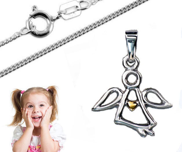 Kinder Schutzengel Mit Vergoldetem Herz-Silber925 von Silberpoint