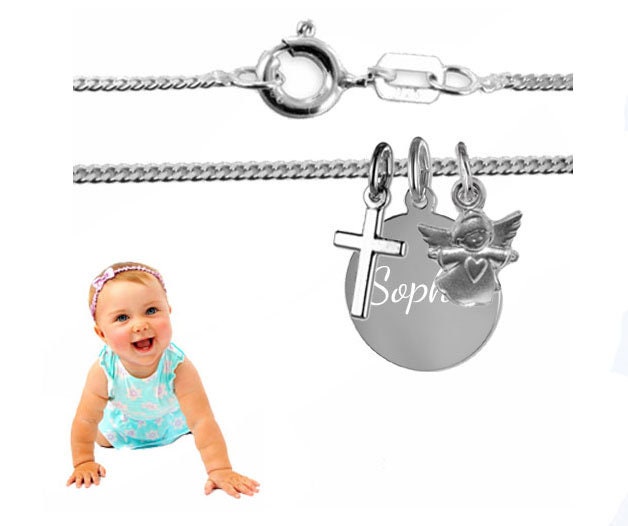 Kinderkette - Kreuz+Gravurplatte+Engel -Silber925/1 von Silberpoint