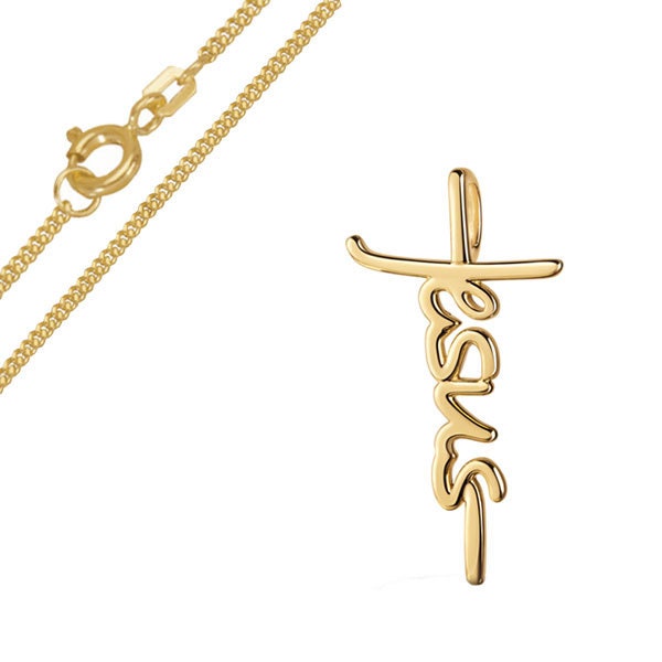 Kleiner Jesus Kreuz, Echt Gold/333(8Karat, Mit Vergoldeter Silberkette, Made in Germany von Silberpoint