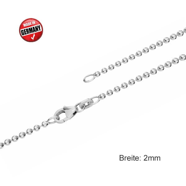 Kugelkette, 925Er Sterling Silber, Ca. 2mm Breit, Made in Germany - Neu von Silberpoint