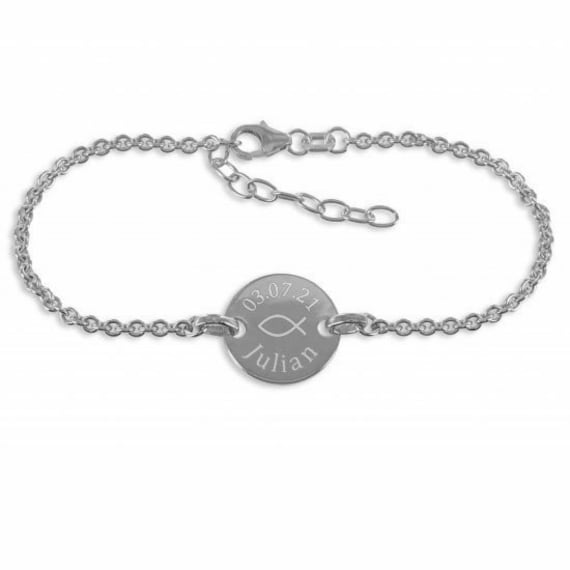 Mädchen Armband Mit Der Gravurplatte Christenfisch(Tauffisch - Ca.2mm Breit Und Ca.17cm Lang-Silber925-Persönliche Gravur von Silberpoint