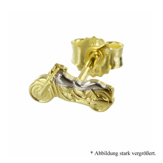 Single Ohrstecker Motorrad, Bicolor, Gold333(8Kt, Deutsche Herstellung von Silberpoint