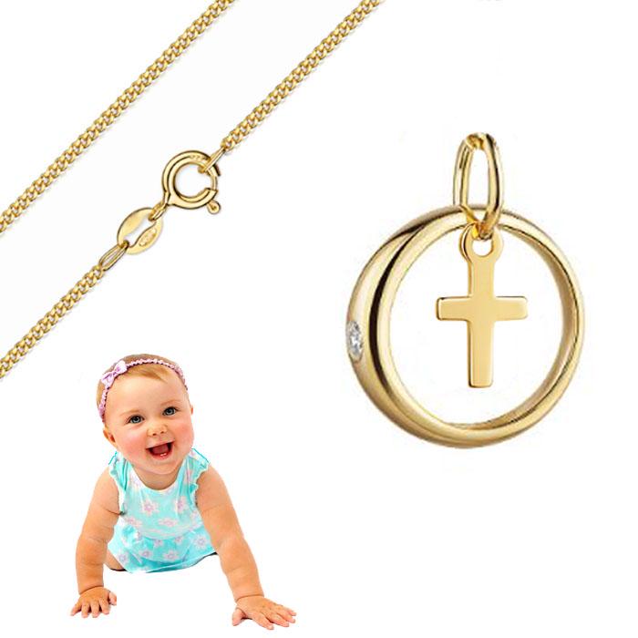 Taufring Mit Kreuz, Echt Gold 585(14Karat Vergoldeter Silberkette, Juwelier Qualität von Silberpoint