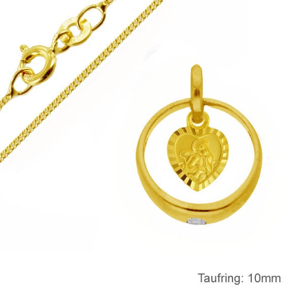 Taufring Mit Schuzengelherz , Echt Gold 333(8K Vergoldeter Silberkette, Juwelier Qualität von Silberpoint