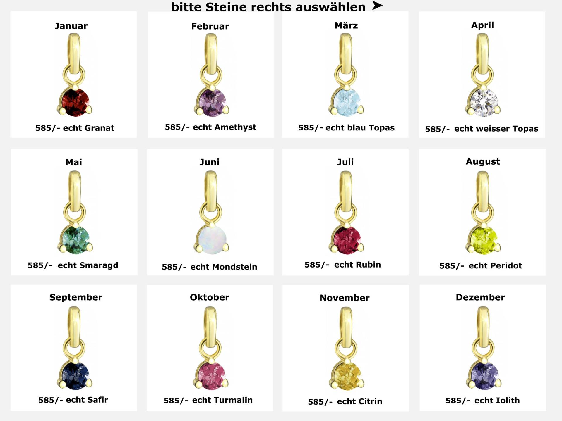 Ziemlich Kleiner Geburtsstein Anhänger Mit Echtem Edelstein(3mm Groß, Echt Gold 585(14Karat von Silberpoint