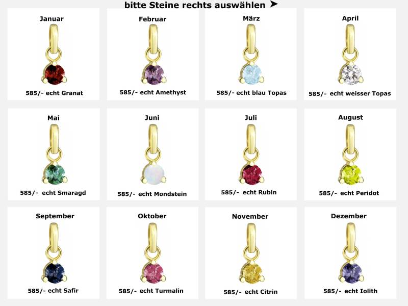 Ziemlich Kleiner Geburtsstein Anhänger Mit Echtem Edelstein(3mm Groß, Echt Gold 585(14Karat von Silberpoint