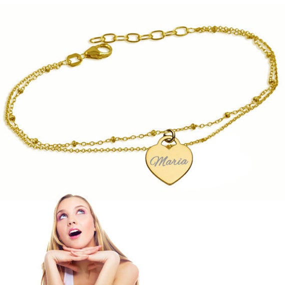 Zweireihiges Mädchen Armband Mit Herz Anhänger-925Er Sterling Silber-Gravur von Silberpoint